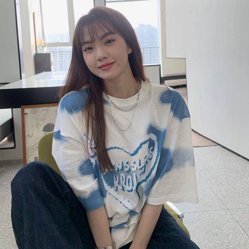 Áo thun loang from rộng unisex, áo phông loang tay lỡ trắng đốm mây xanh | BigBuy360 - bigbuy360.vn