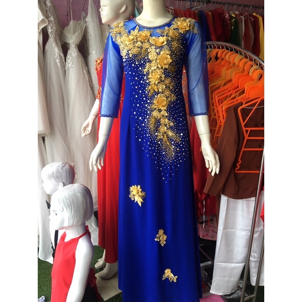 Áo dài dạ hội kết siêu đẹp (trong quây váy, ngoài tà áo dài