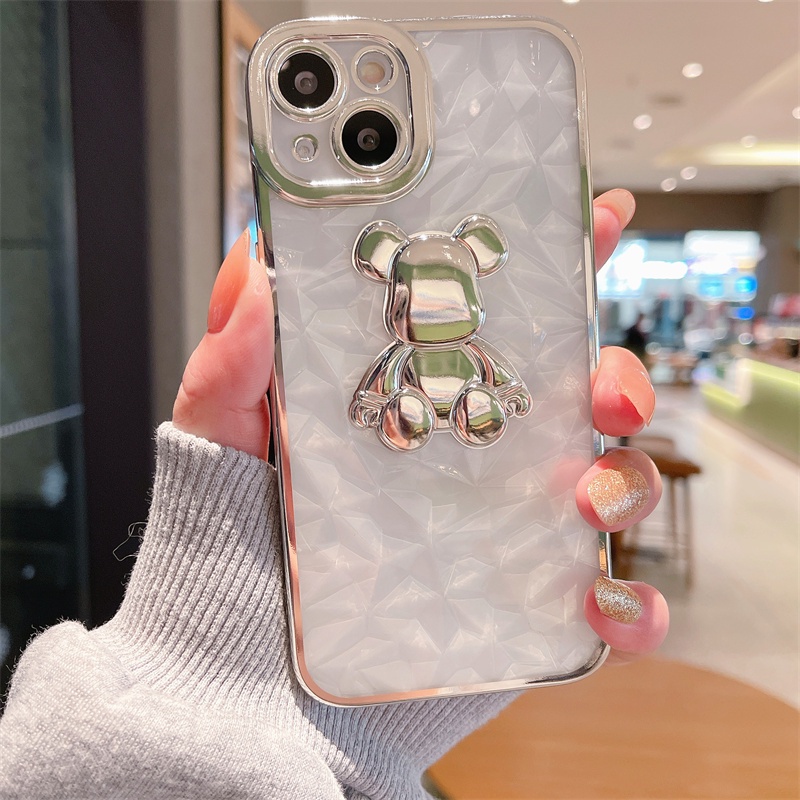 Ốp Điện Thoại Trong Suốt Chống Sốc In Hình Gấu Đính Đá Cho iPhone 13 12 11 Pro MAX XS MAX XR X 7 8 Plus