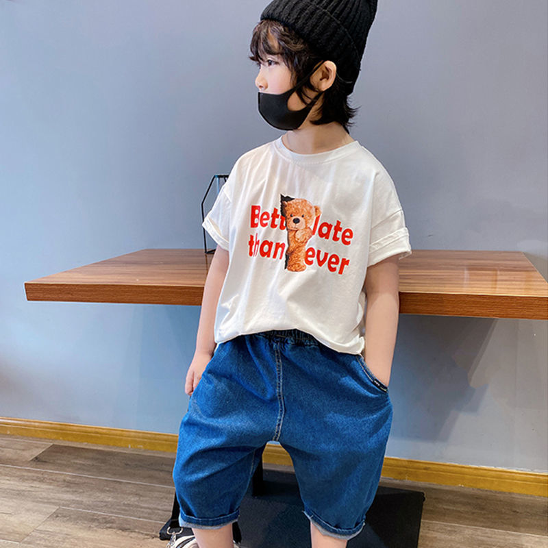 Áo thun cotton ngắn tay dáng rộng thời trang cho bé trai