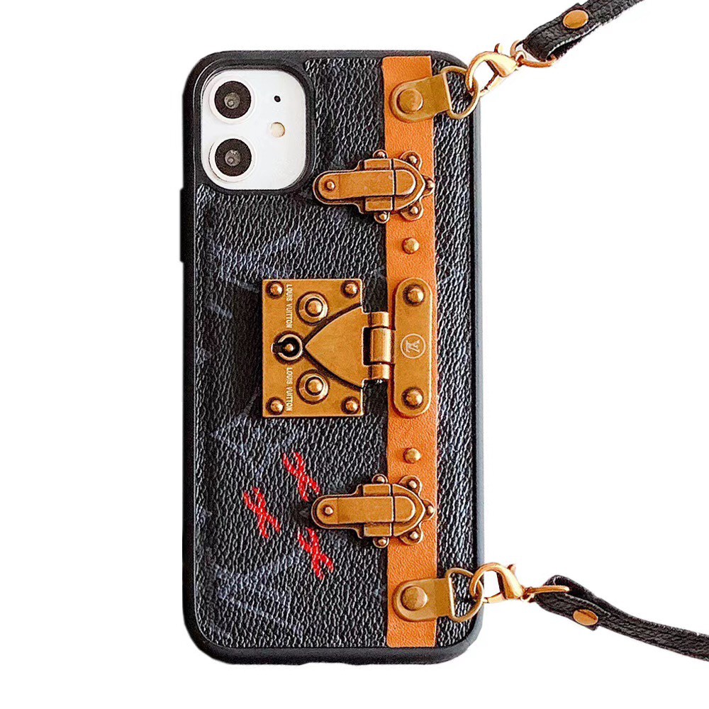 Branded Lou V Home series lock bracket with anti-skid drop lanyard leather explosion-proof Apple fashion mobile phone case for iphone 118 7 Plus X XS Ma xxr