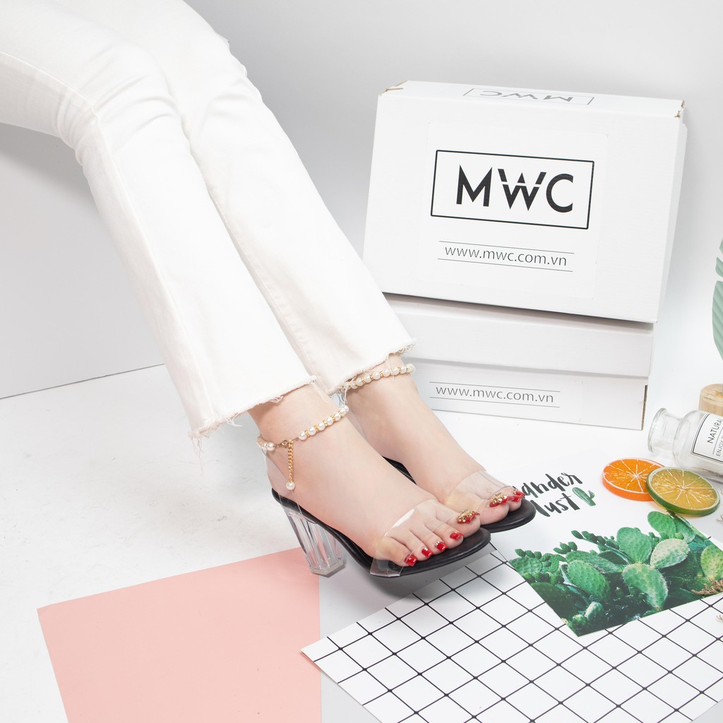 GIÀY CAO GÓT NỮ MWC - SANDAL CAO GÓT THỜI TRANG - CAO GÓT ĐẾ TRỤ VUÔNG 7CM   - CAO GÓT QUAI TRONG SANG CHẢNH NUCG-3574