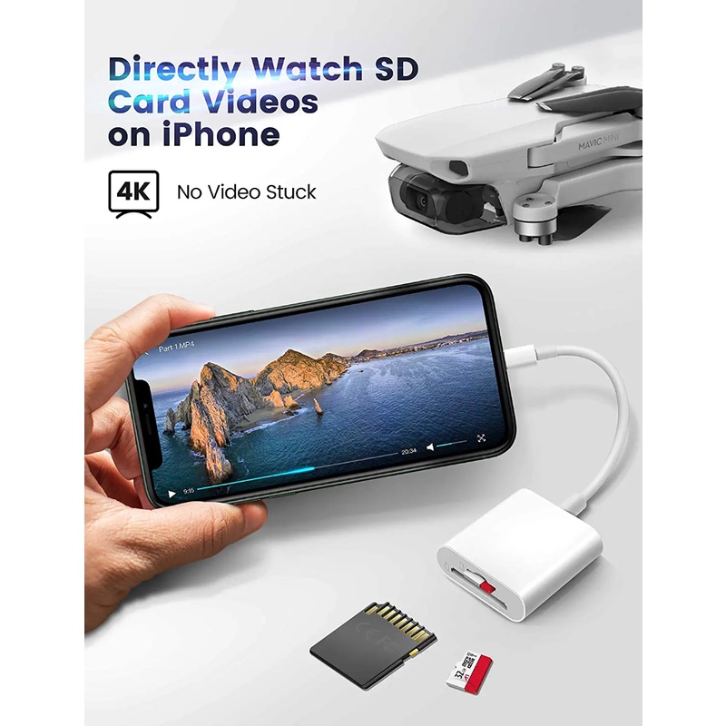 CCLCC SD Card Reader for iPhone, 2 in 1 SD Card Reader for iPad Camera, SD Card Adapter Reader for Trail Game Camera DSLR Dash Cams SD Card Reader for iphone 13 12 11 pro/ x