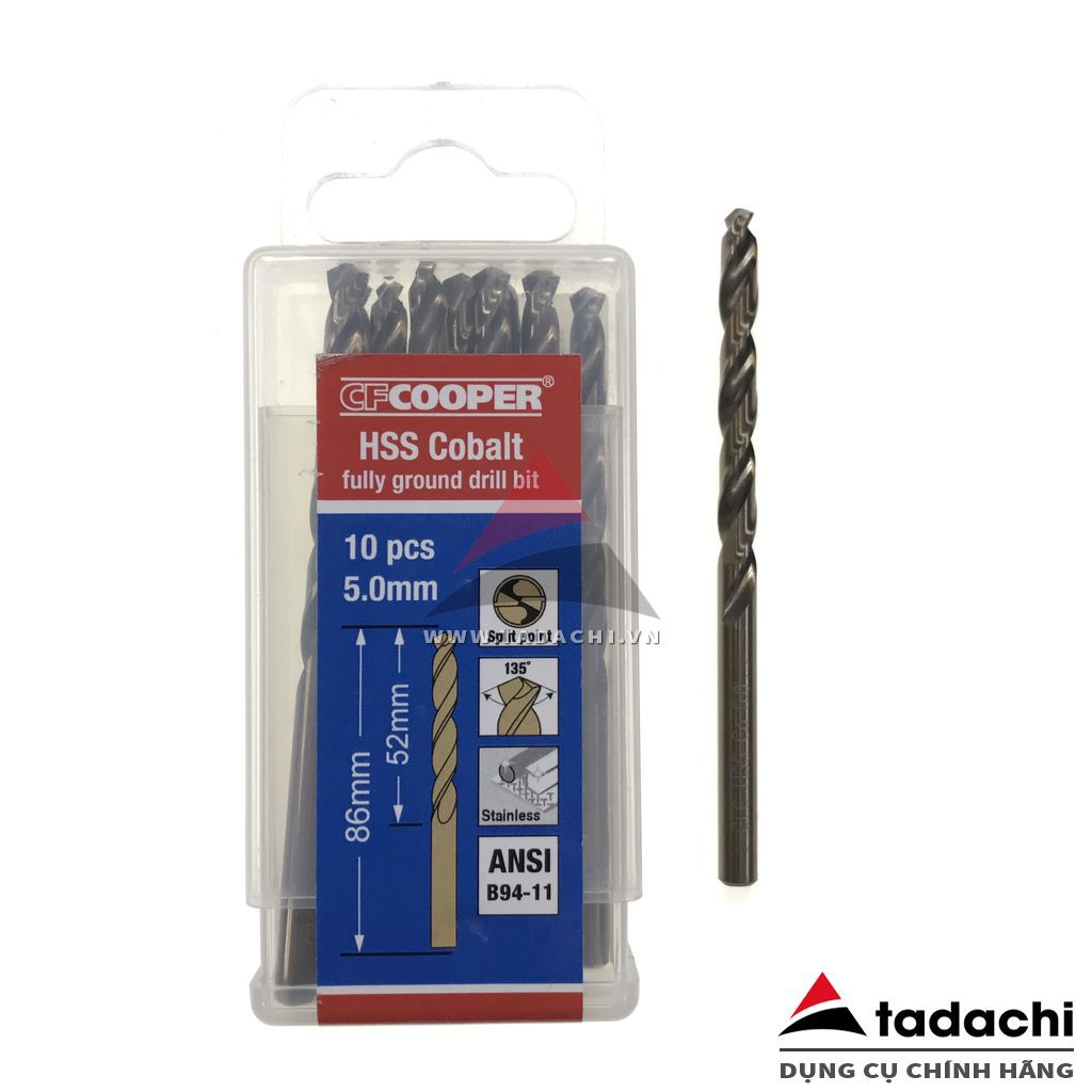 Mũi khoan thép, Inox HSS-Cobalt 5% 5.0-10.0mm CFCooper  | DCSG