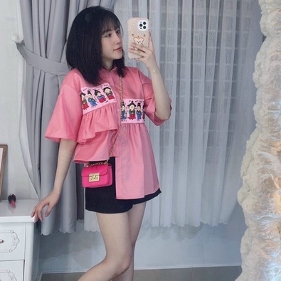Sét áo sơ mi nữ kiểu lệch tà + quần lưng thun