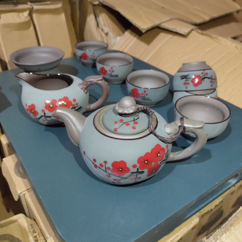 Combo bộ ấm chén trà tử sa Nghi Hưng chính hãng hoạ tiết đẹp