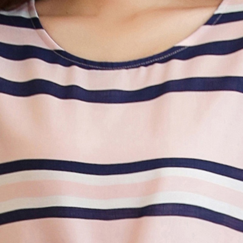 Đầm nữ cổ tròn kẻ sọc ngang có thắt nơ eo nữ tính | BigBuy360 - bigbuy360.vn