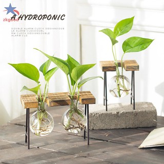 Khay gỗ+bình thủy tinh trồng cây phong cách retro để bàn trang trí nội thất/văn phòng/tiệc cưới