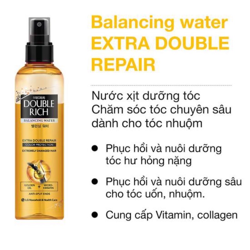 Xịt Dưỡng Tóc Cho Tóc Hư Tổn Double Rich Balancing Water Extra Double Repair 120ml