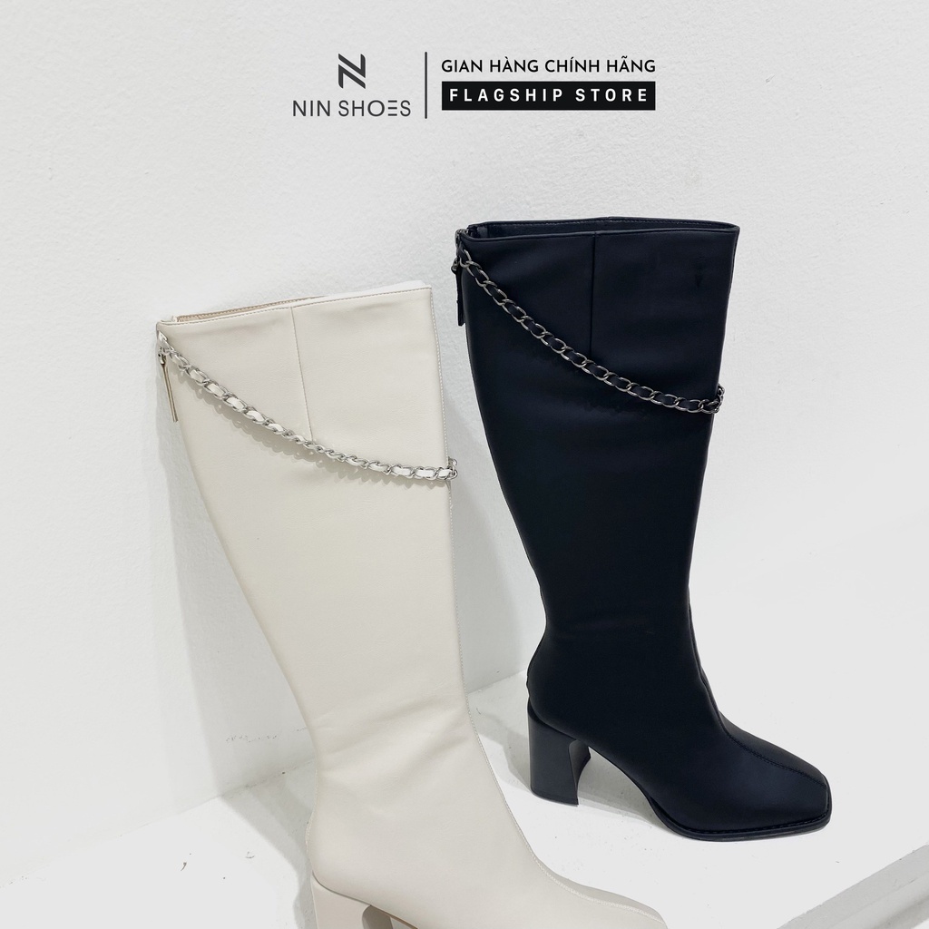 Giày Boot đùi nữ 9p QCCC xích cổ kéo khóa sau da si Ninshoes | BigBuy360 - bigbuy360.vn