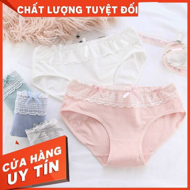 ( Siêu Khuyến Mãi) Quần Lót Nữ🌸Quần Lót Cotton Cao Cấp Nơ Ren Quyến Rũ Mã C004