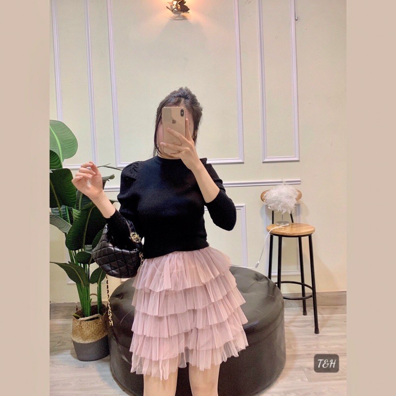 Chân váy 5 tầng cạp nhũ