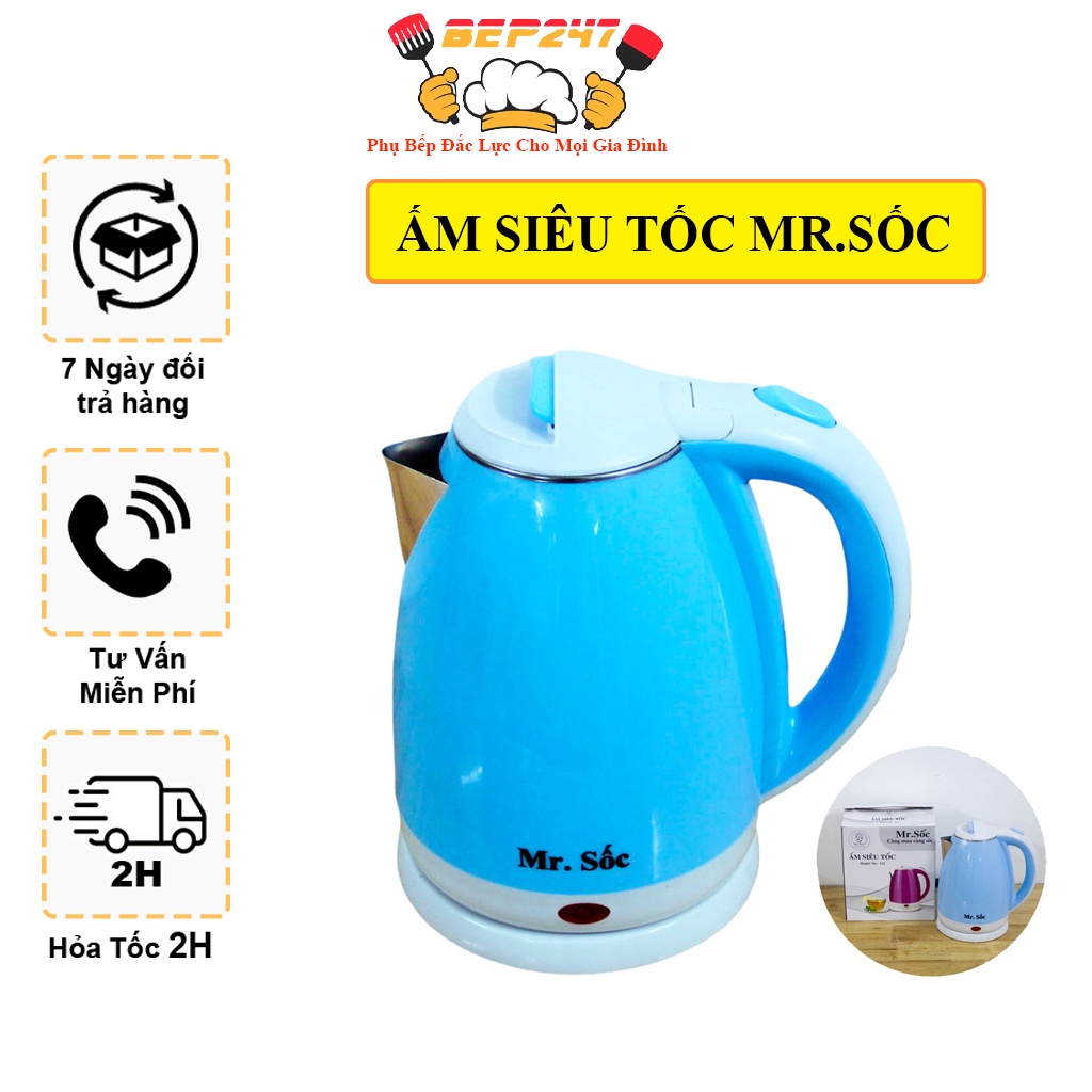 Ấm Đun Siêu Tốc Mr.Sốc, Bảo Hành 12 Tháng, Hàng Chính Hãng - Ấm Siêu Tốc - Ấm Điện - Ấm Đun Nước