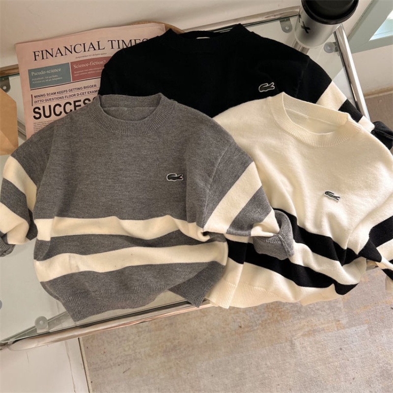 Áo Sweater Chui Đầu Kẻ Sọc Thêu Họa Tiết Phong Cách Hàn Quốc Mới Cho Bé