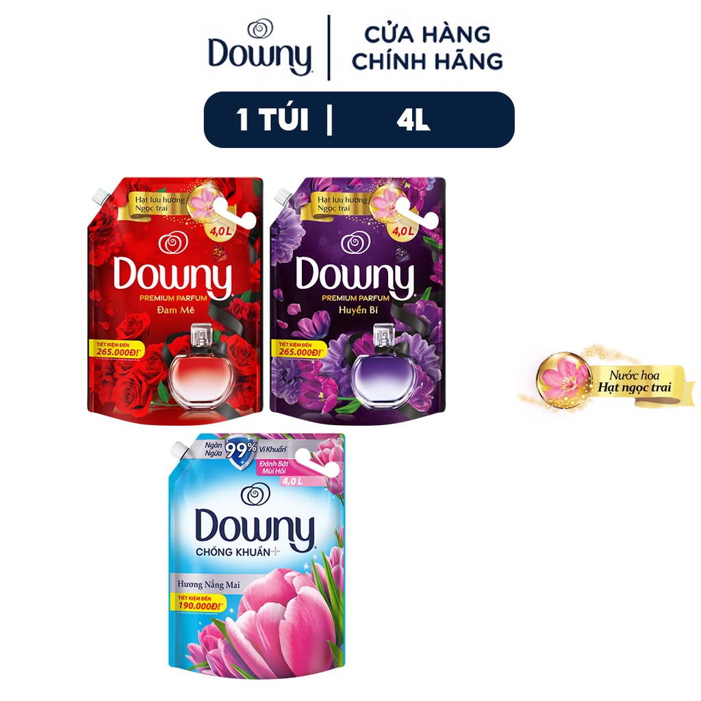 Nước Xả Vải DOWNY Hương Nước Hoa Cao Cấp Túi 4L Hương Đam Mê/ Huyền Bí/ Nắng Mai