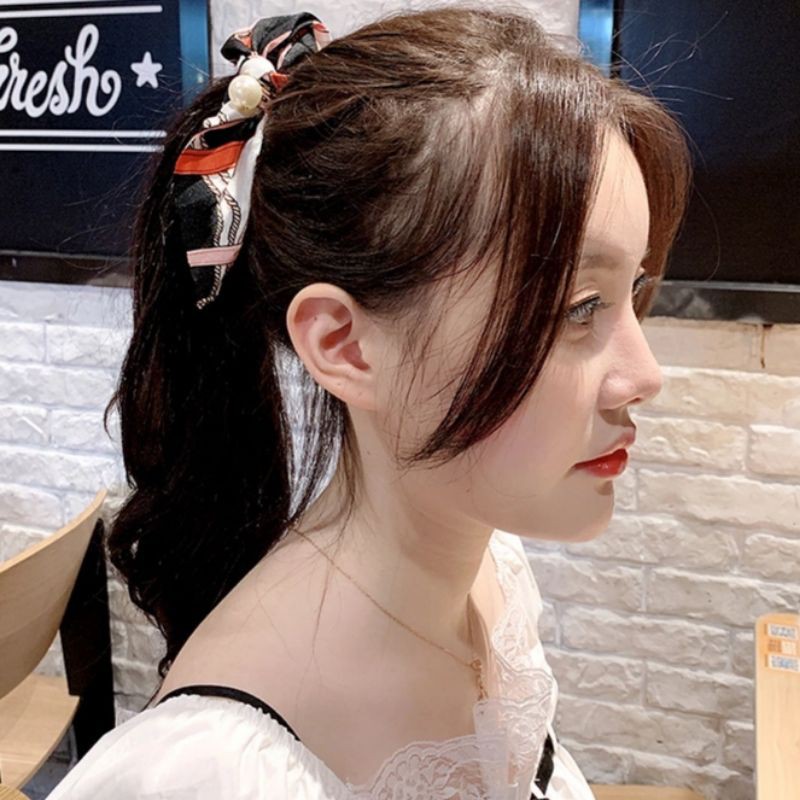 Scrunchies nơ hạt ngọc tiểu thư