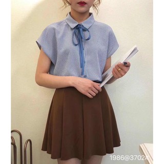 G01. 1830. áo sơ mi caro buộc nơ cổ