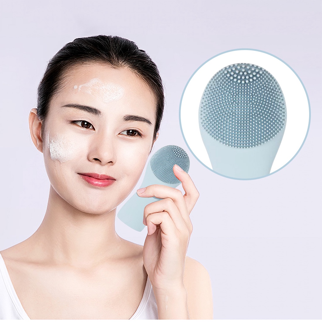 Máy rửa mặt Máy xông mặt silicone VC044 có chân đế hồng MINISO