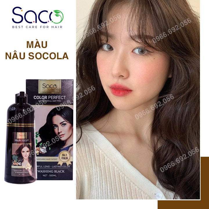 Dầu gội nhuộm Màu Nâu Cholate Saco Dark Brown 02 thảo dược thiên nhiên không gây hư tổn cho tóc