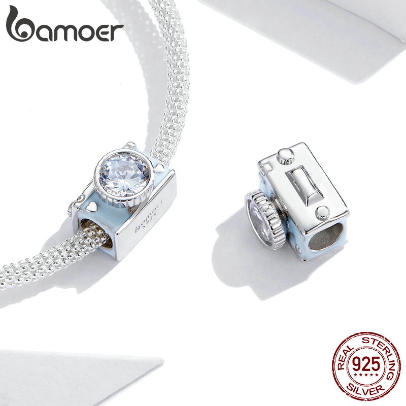 Hạt charm Bamoer chất liệu bạc 925 hình máy ảnh trang trí vòng tay