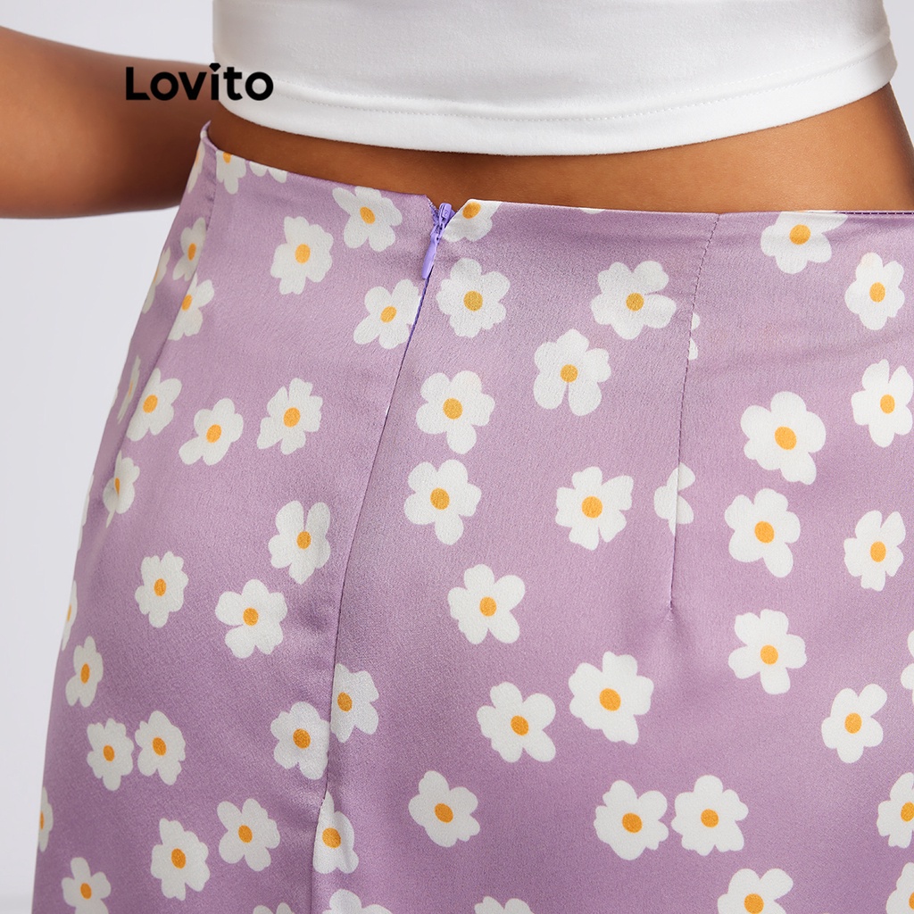 Chân váy Lovito in hoa phong cách thường ngày L18X043 (màu tím/ đen)