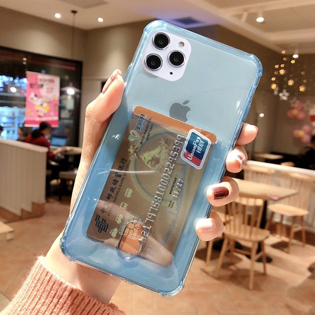 Ốp điện thoại trong suốt chống sốc kèm ngăn đựng thẻ cho iPhone 12 Pro max 11 Pro Max XS XR 6S 6plus 7 plus XS Max