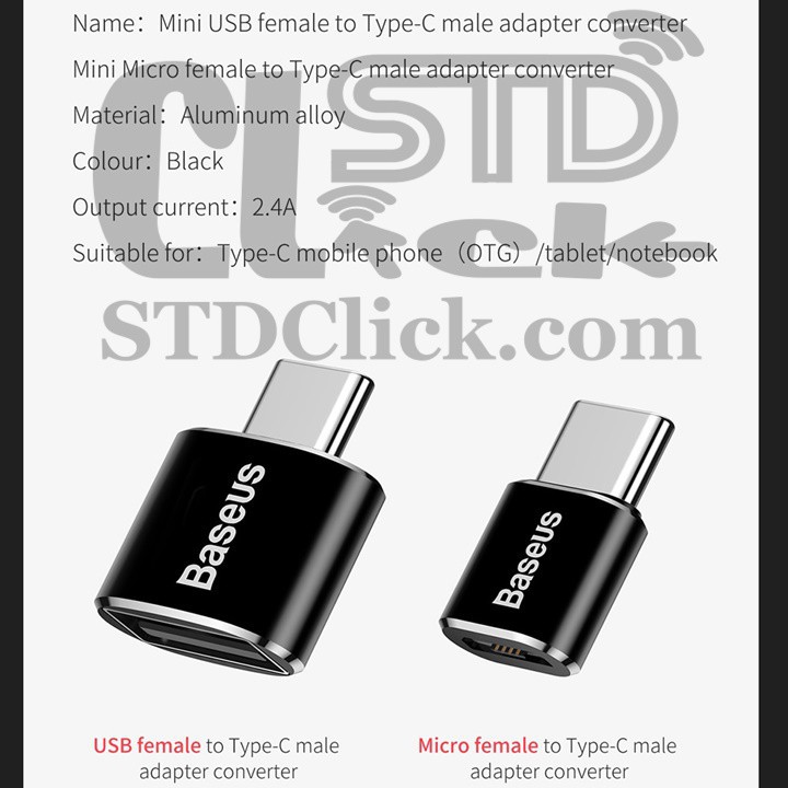 JACK CHUYỂN TYPE C SANG USB VÀ MICRO BASEUS OTG 2.4A CHÍNH HÃNG HÀNG CHUẨN | BigBuy360 - bigbuy360.vn