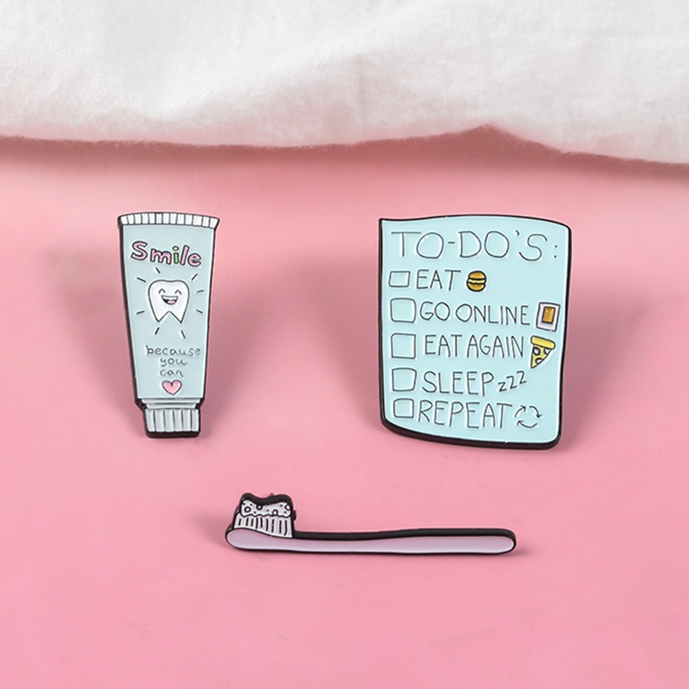 Ghim cài áo hình bàn chải/ kem đánh răng/ danh sách việc cần làm độc đáo