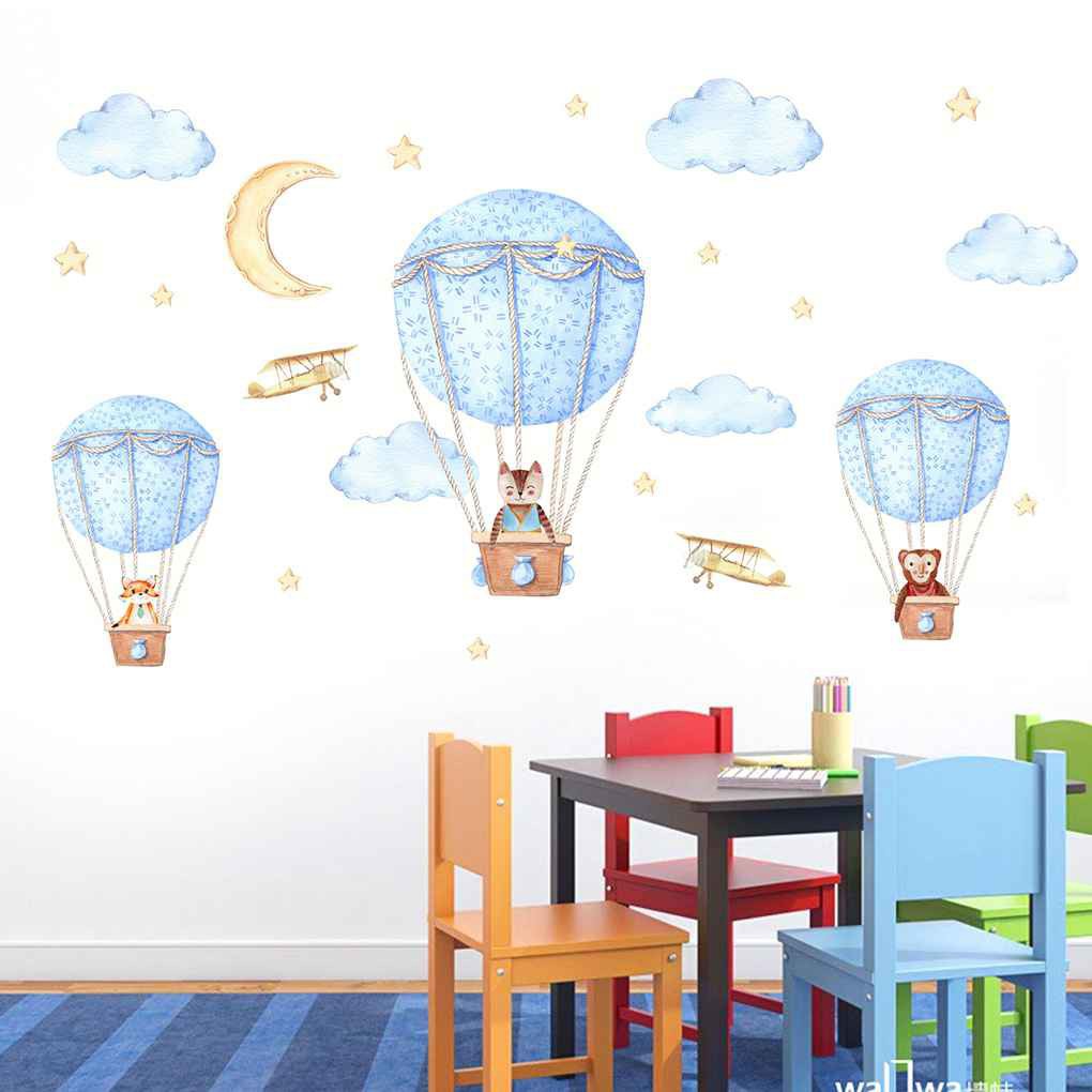 Giấy dán tường 60x90CM hình khí cầu và động vật thiết kế độc đáo xinh xắn