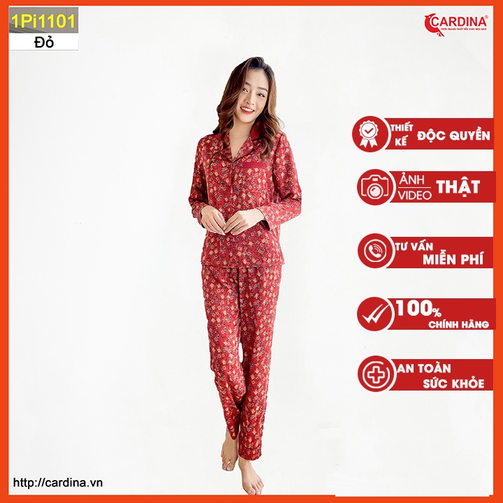 Đồ bộ pijama nữ CARDINA chất lụa satin Nhật cao cấp quần dài áo cộc tay mềm mại họa tiết sang trọng 1Pi11.