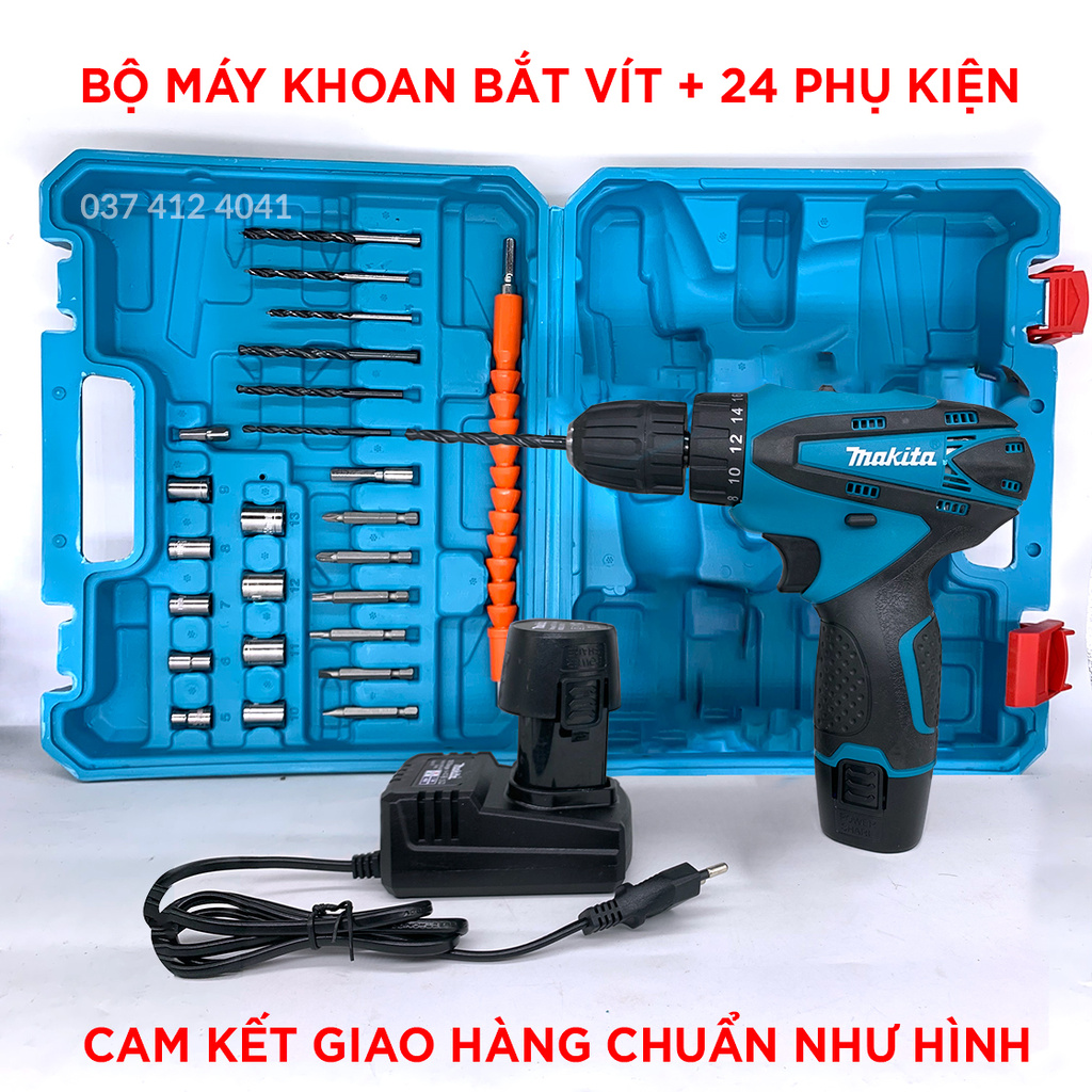 [Tặng Bộ Phụ Kiện 24] Khoan pin Makita 12v - Khoan gỗ, kim loại, bắt vít,...Cờ Lê Tác Động 520Nm 18V 1/2