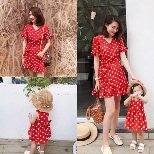 Set váy chấm bi đỏ mẹ con