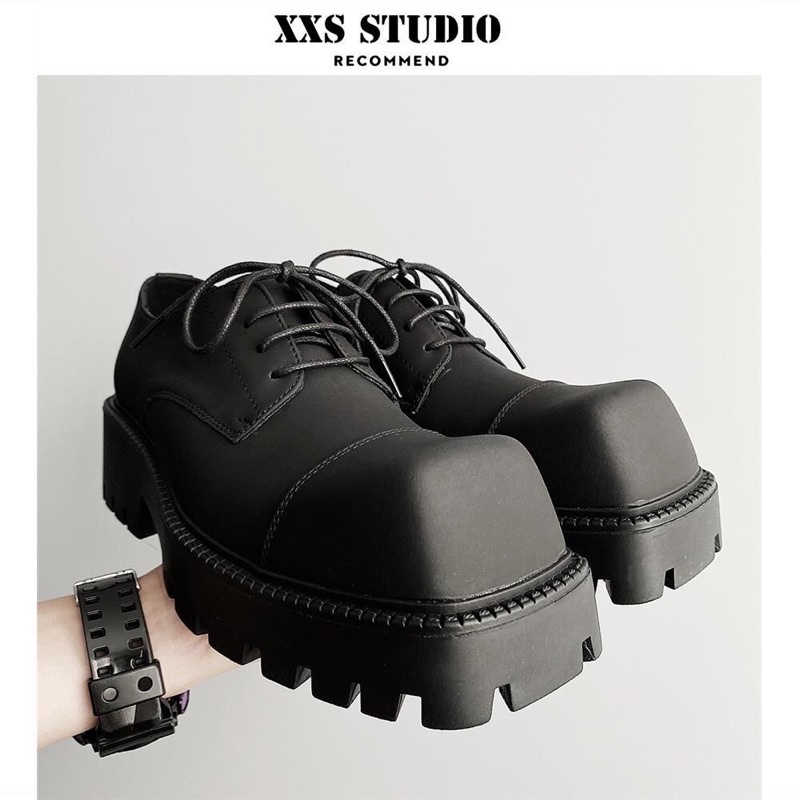 Giày da mũi vuông đế cao chunky phong cách thời thượng da lì/ da bóng Footmade