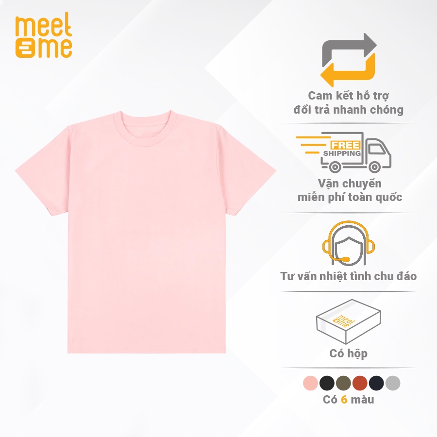 Áo thun tay lỡ cotton 4 chiều, áo phông trơn unisex màu hồng nhạt, có bigsize AT005