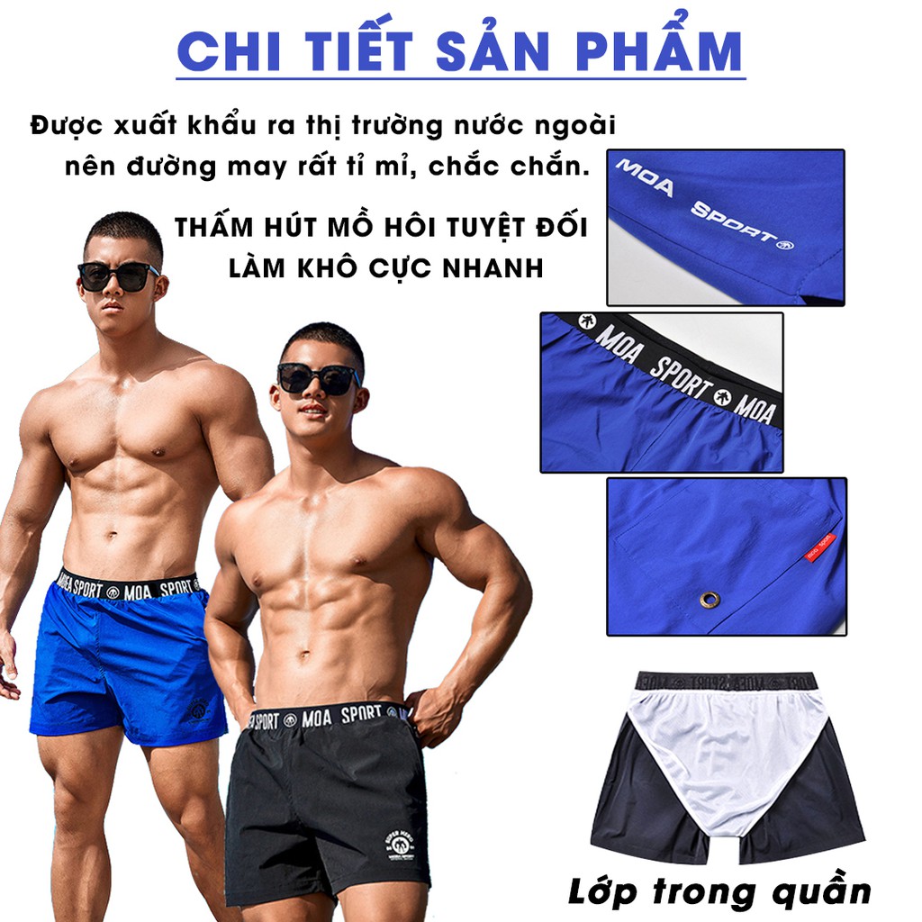 Quần đùi nam thể thao CẠP TO cho người chạy bộ, tập gym, đá bóng, đi bơi, đi biển thoáng khí, đàn hồi 4 chiều MOASPORT