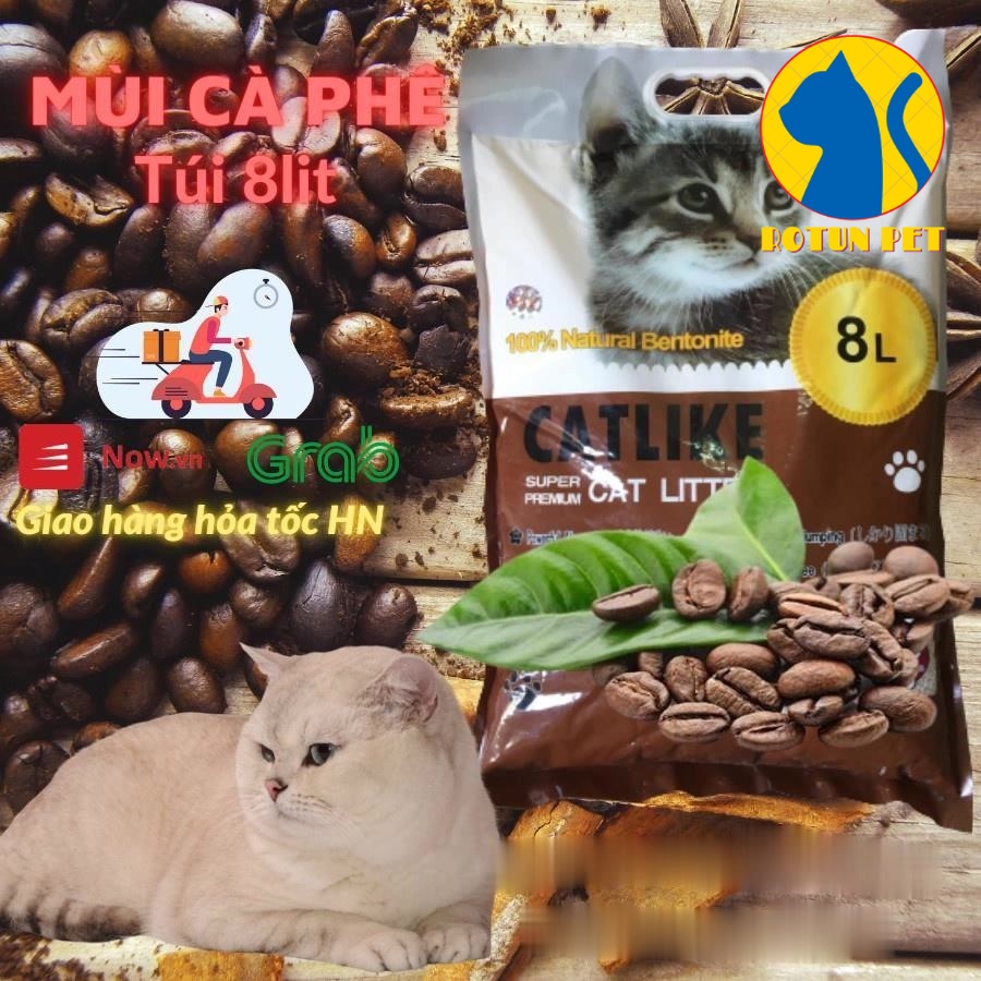 Cát vệ sinh cho mèo, Cat Litter mùi cafe, chanh, táo hút ẩm, khử mùi tốt Catlike, Mooncat 9L