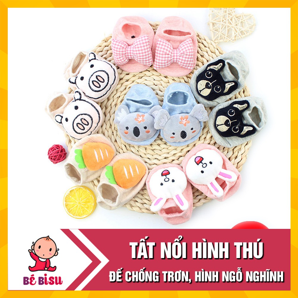 Combo 2 đôi TẤT NỔI hình thú chống trượt hình ngỗ nghĩnh cho bé (0-9 tháng)