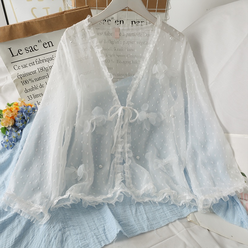 Áo Khoác Lưới Mỏng Đính Nơ Khoác Ngoài Hàng Quảng Châu A11