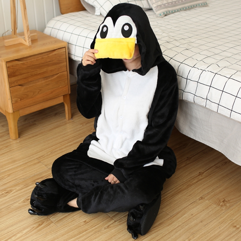 Bộ đồ ngủ tay dài in hình chim cánh cụt hoạt hình dễ thương thời trang xuân thu cho nữ