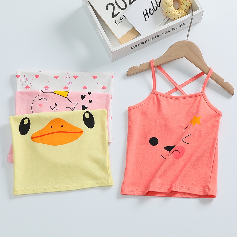 Áo Hai Dây Sát Nách Chất Liệu Cotton Co Giãn In Họa Tiết Hoạt Hình 90-140cm Cho Bé Gái