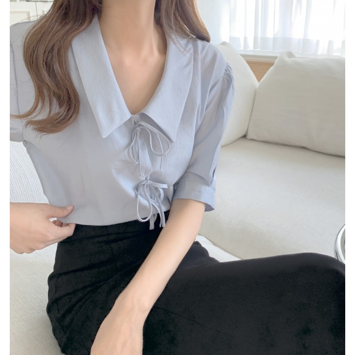Áo sơ mi tay phồng cột dây phong cách Hàn Quốc dễ thương cho nữ 44028