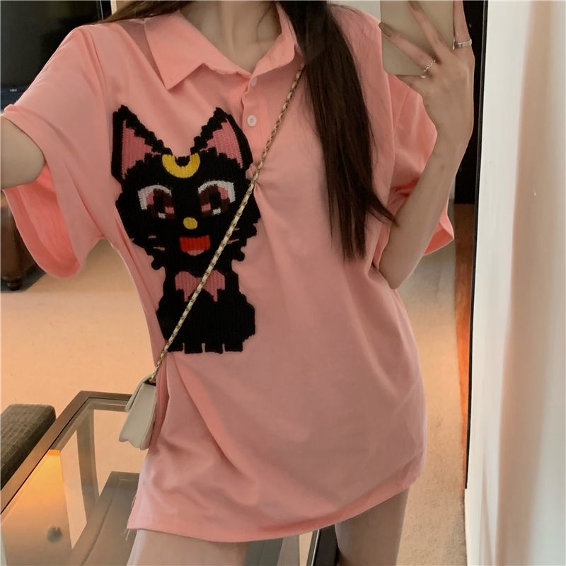 COZOK Áo polo Tay Ngắn Dáng Rộng Họa Tiết Sọc Vạch Cá Tính