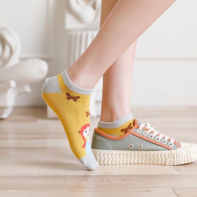 Tất cổ thấp nữ In hình hoạt hình Cute Dễ thương Cổ thuyền Vớ nữ cổ ngắn Hoạt hình Chất Cotton