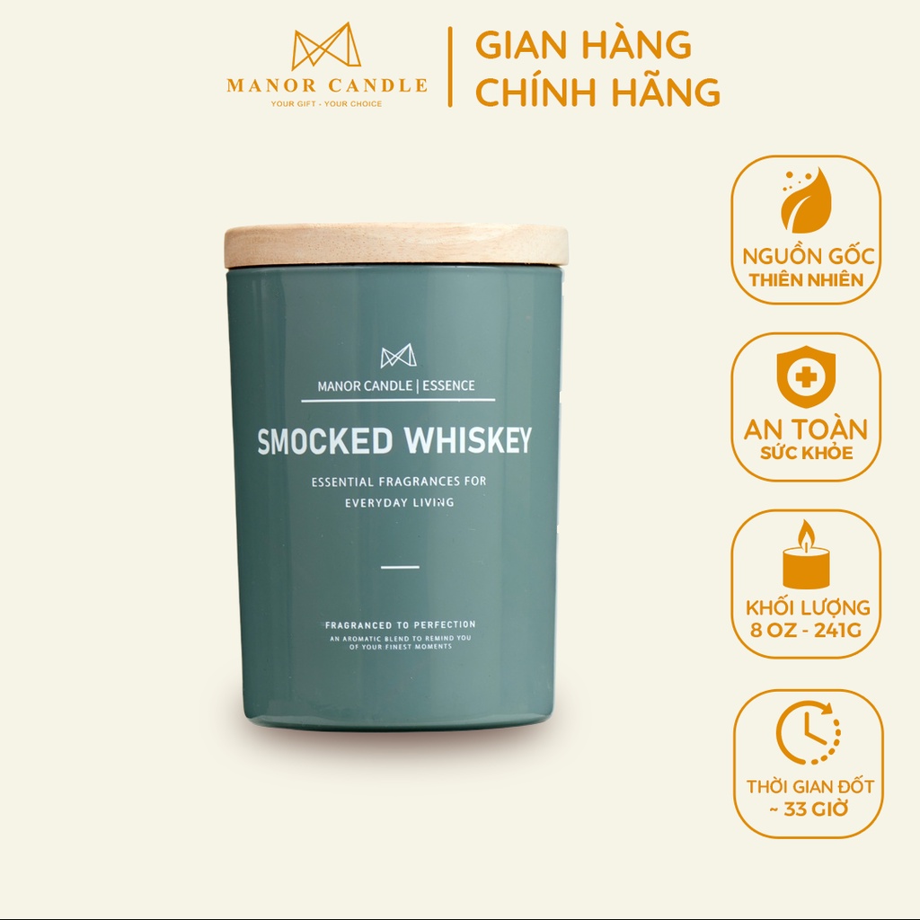 [Mã LIFE20KALL giảm 10% đơn 50K] Nến thơm SMOCKED WHISKEY cao cấp không khói an toàn, sáp cọ size 8oz 1 bấc 250gram