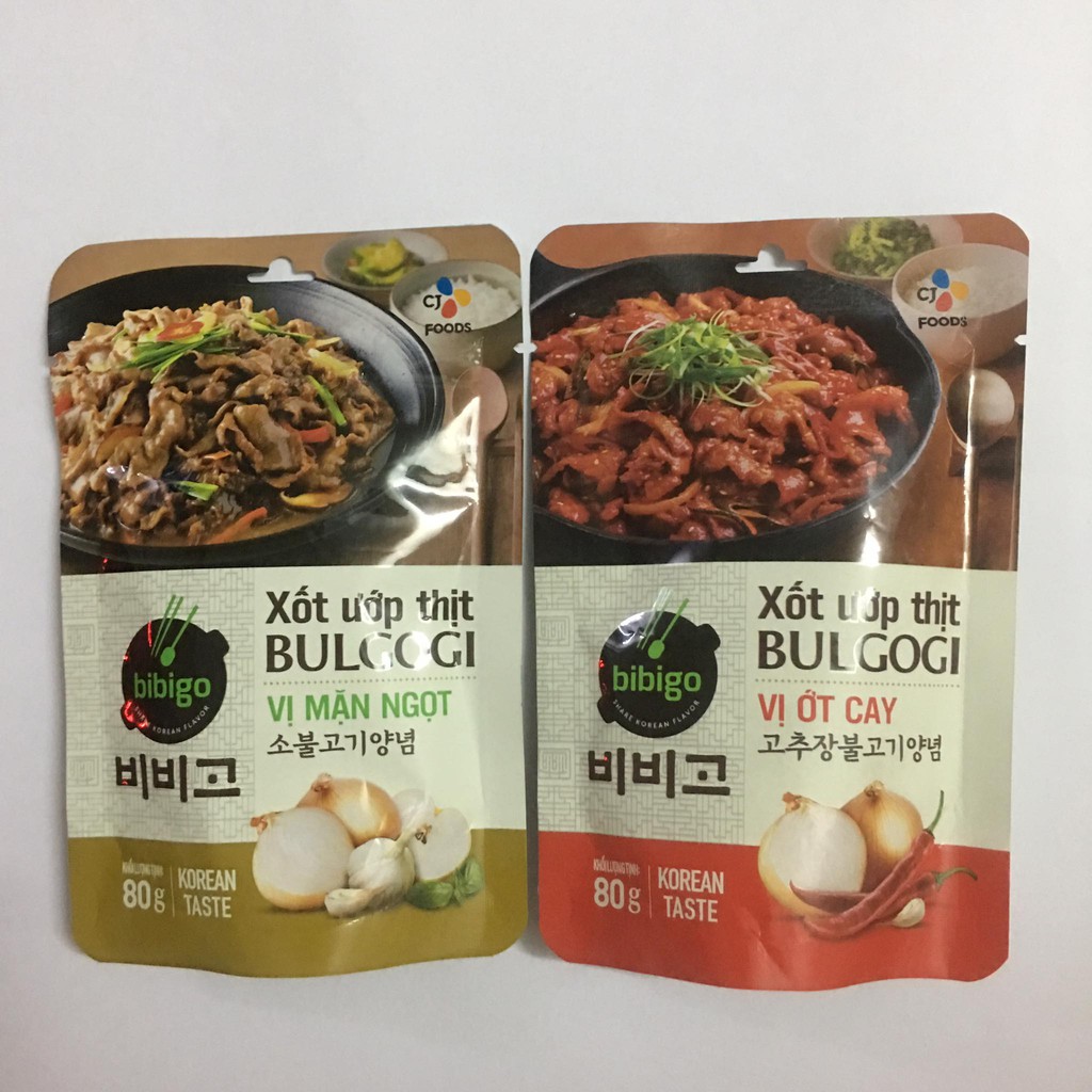 2 gói Sốt ướp thịt BulGoGi công thức chuẩn vị hàn với 2 vị mặn ngọt - và vị ớt cay