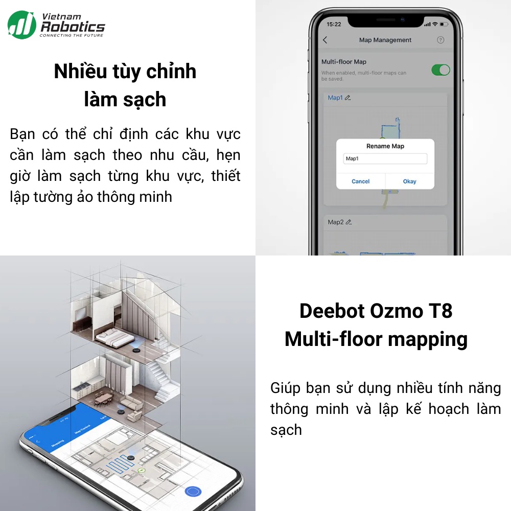 Robot hút bụi lau nhà Ecovacs Deebot T8 Max, Phiên bản nội địa, Bảo hành 24 tháng, Lau rung Ozmo, Dung lượng pin 5200mAh