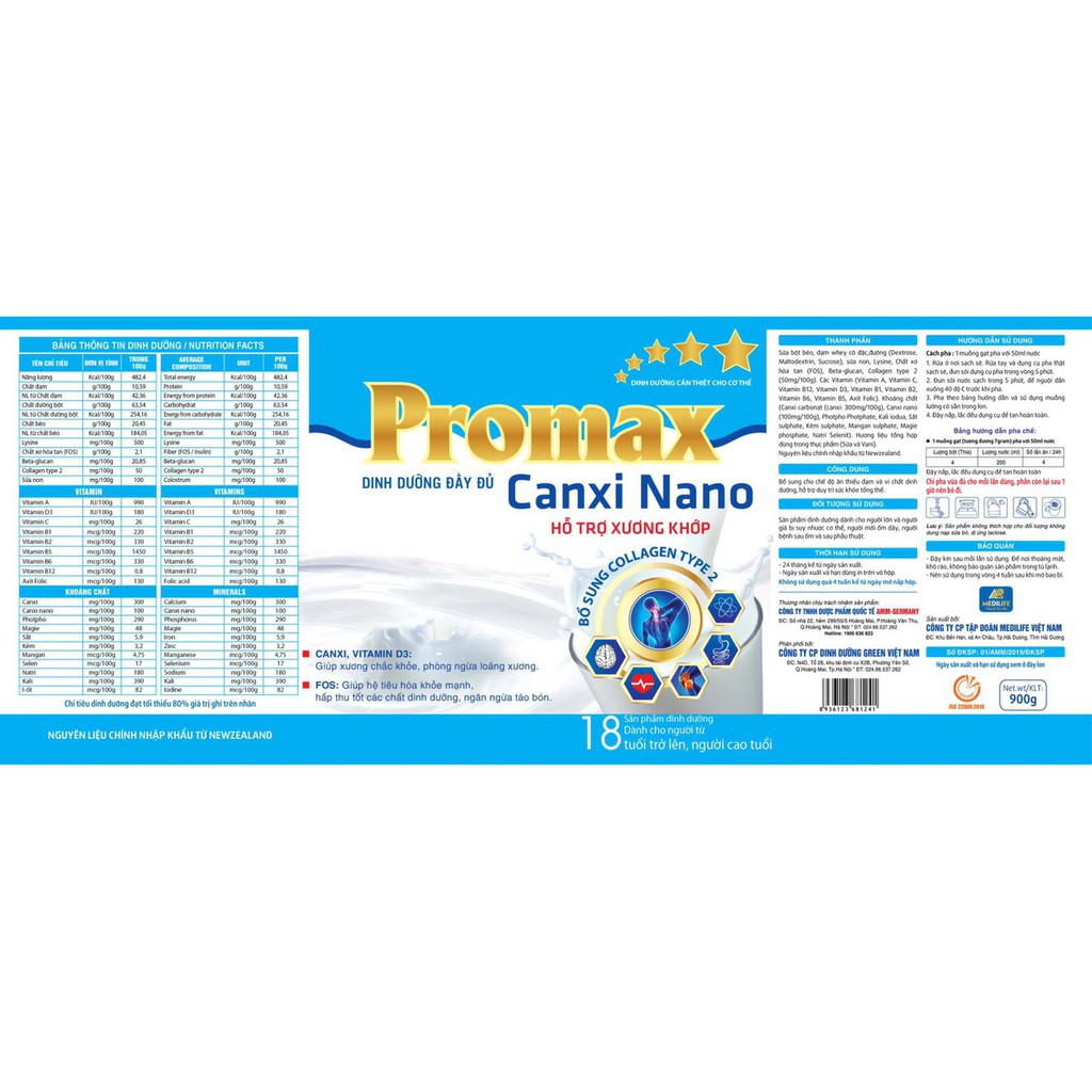 [chính hãng] sữa Promax canxi nano hỗ trợ xương khớp hộp 400g