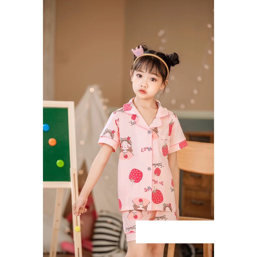 Bộ Pijama cộc tay in hình xuất Hàn gái 7-14 tuổi