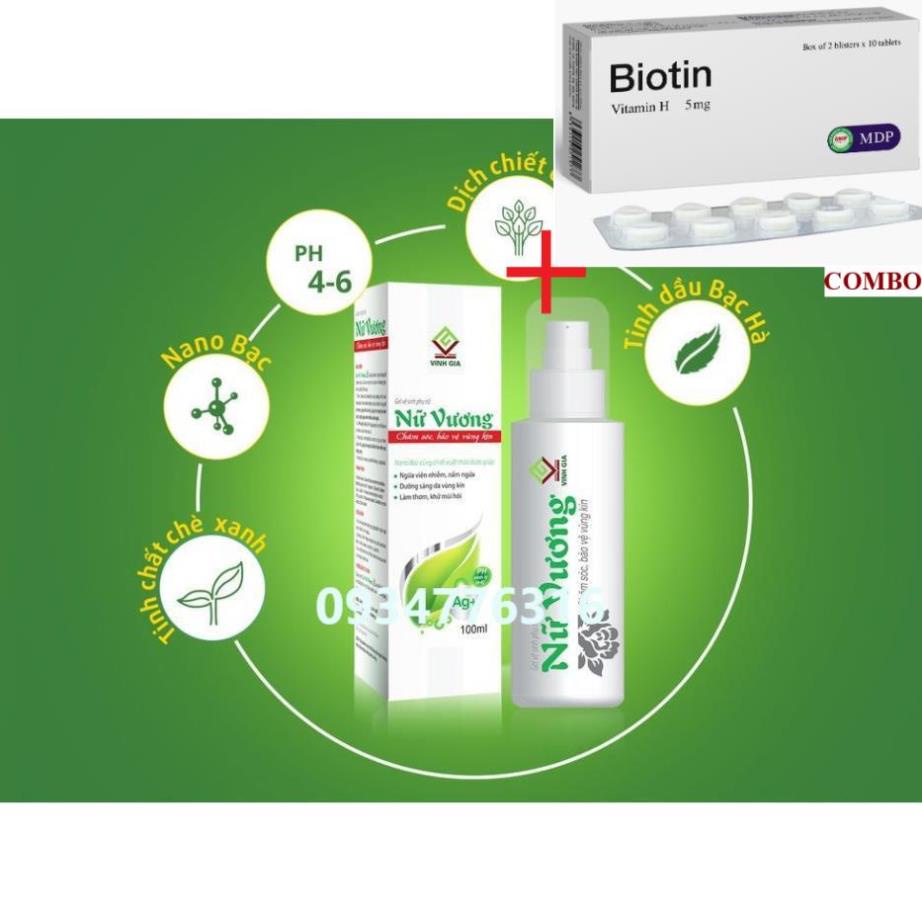 Combo Biotin 5mg+ ✅ Nữ vương gel vệ sinh phụ nữ chai 100ml