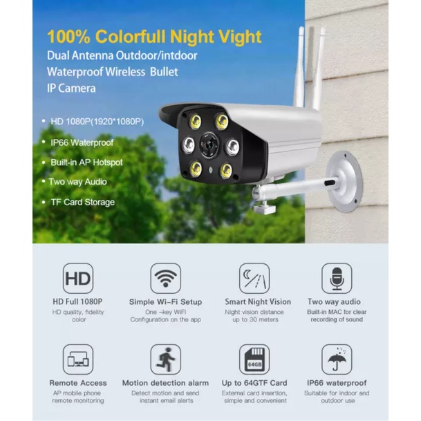Camera IP Wifi Ngoài trời Yoosee 216S 2 Râu FullHD 1080P 6 LED Chống Nước (Trắng) Hàng Nhập Khẩu